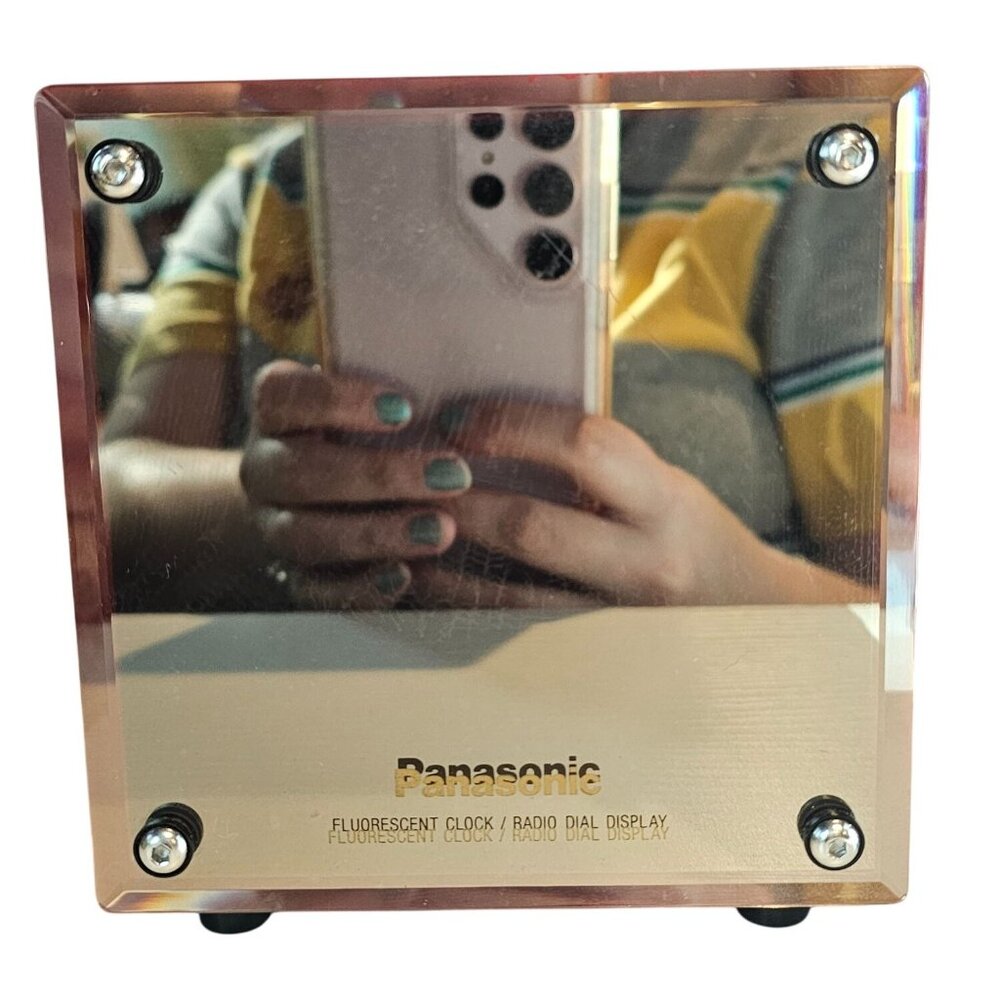 Panasonic Model RC-58 Fluorescent Clock Radio Dial Cube Mirror Front Vtg Black
